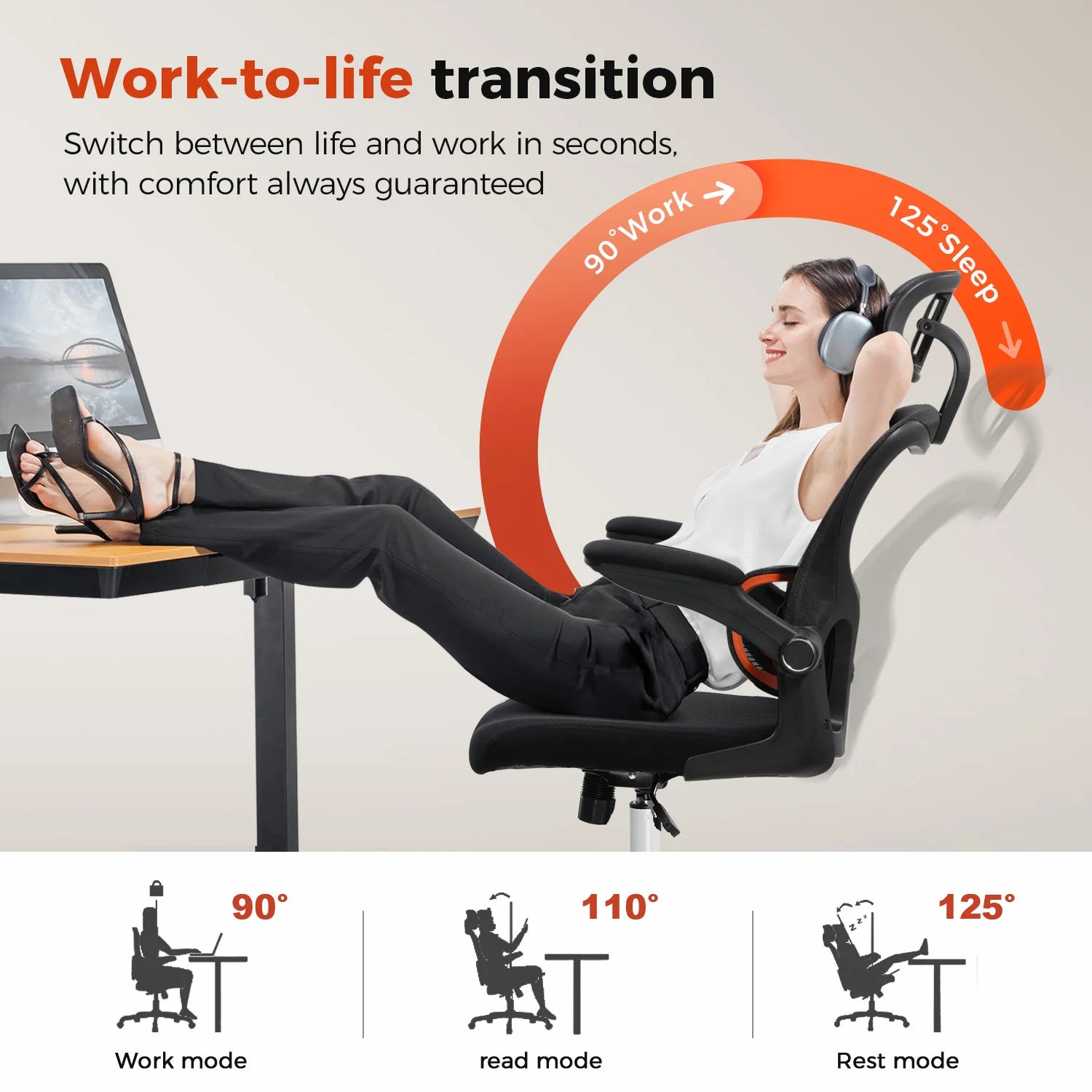 Ergonomic Chair with Flip-Up Armrests